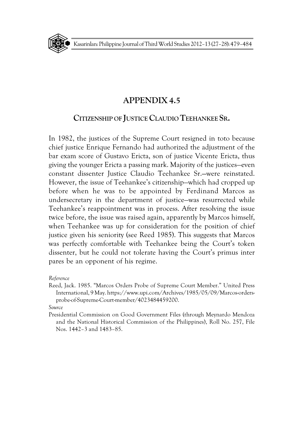 Appendix 4.5 Citizenship of Justice Claudio Teehankee Sr