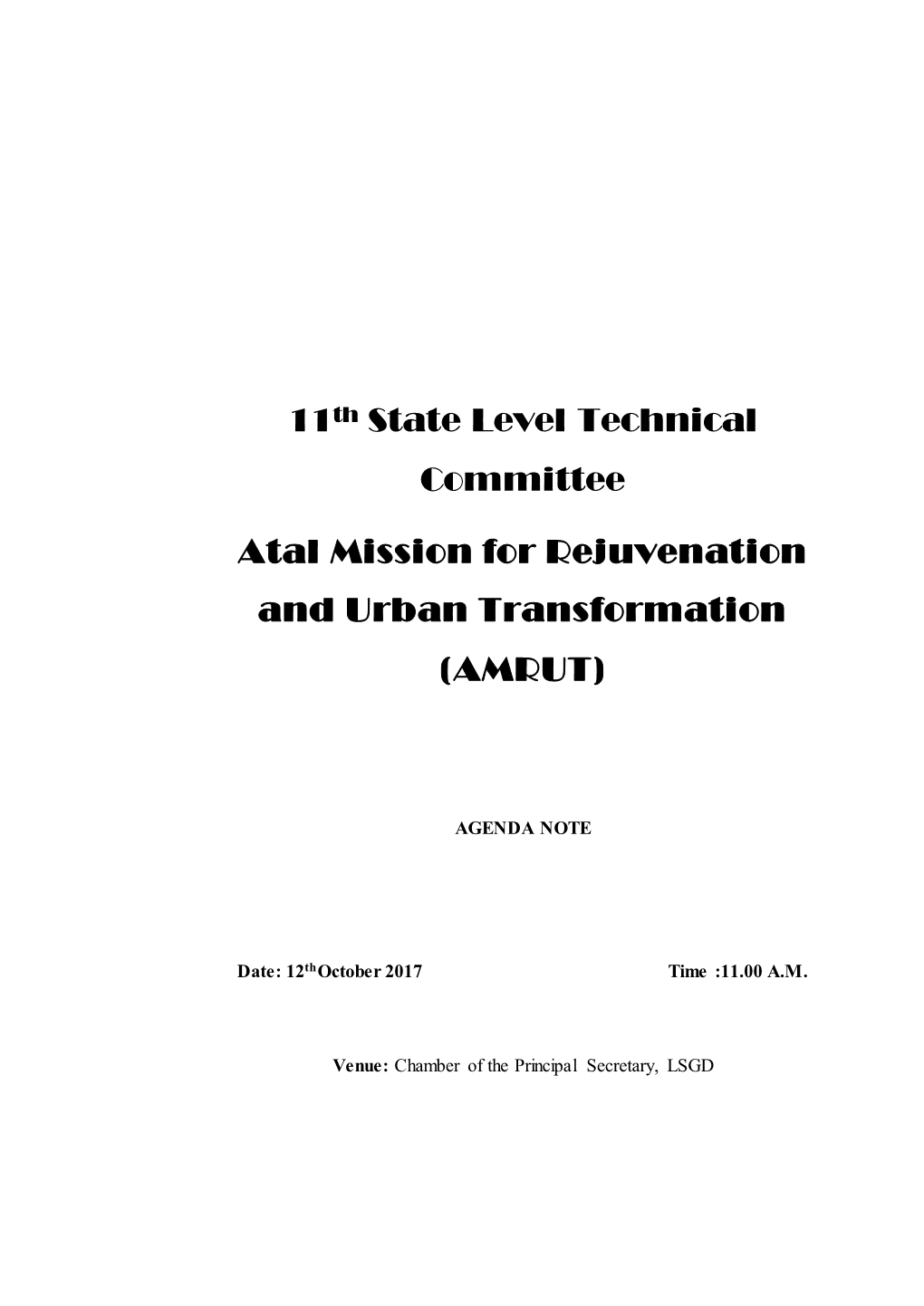 11Th State Level Technical Committee Atal Mission for Rejuvenation and Urban Transformation