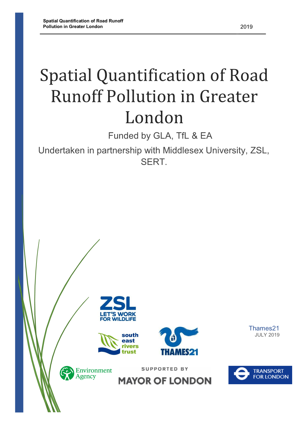 Spatial Quantification of Road Runoff Pollution in Greater London 2019