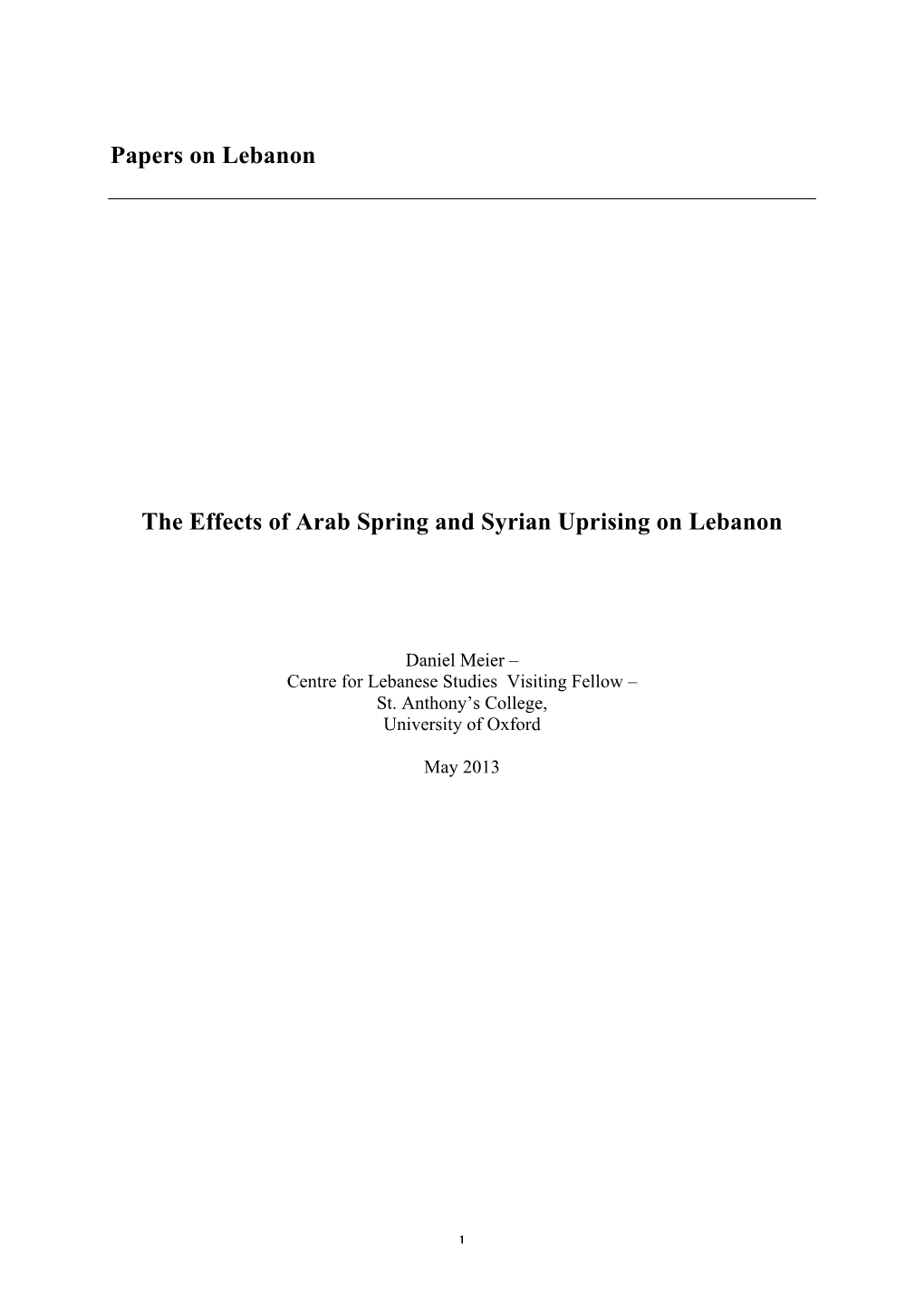 Papers on Lebanon the Effects of Arab Spring and Syrian Uprising On