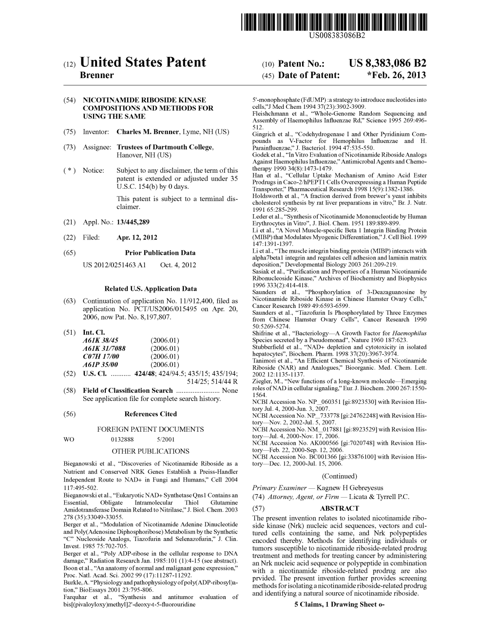 (12) United States Patent (10) Patent No.: US 8,383,086 B2 Brenner (45) Date of Patent: *Feb