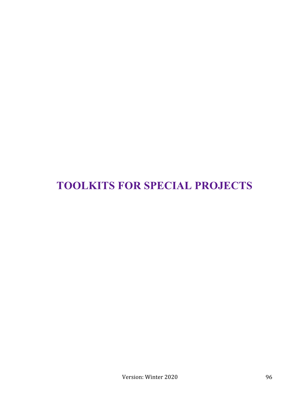 Toolkits for Special Projects