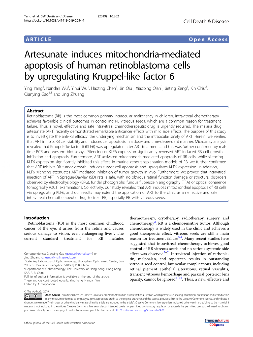 Artesunate Induces Mitochondria-Mediated Apoptosis Of