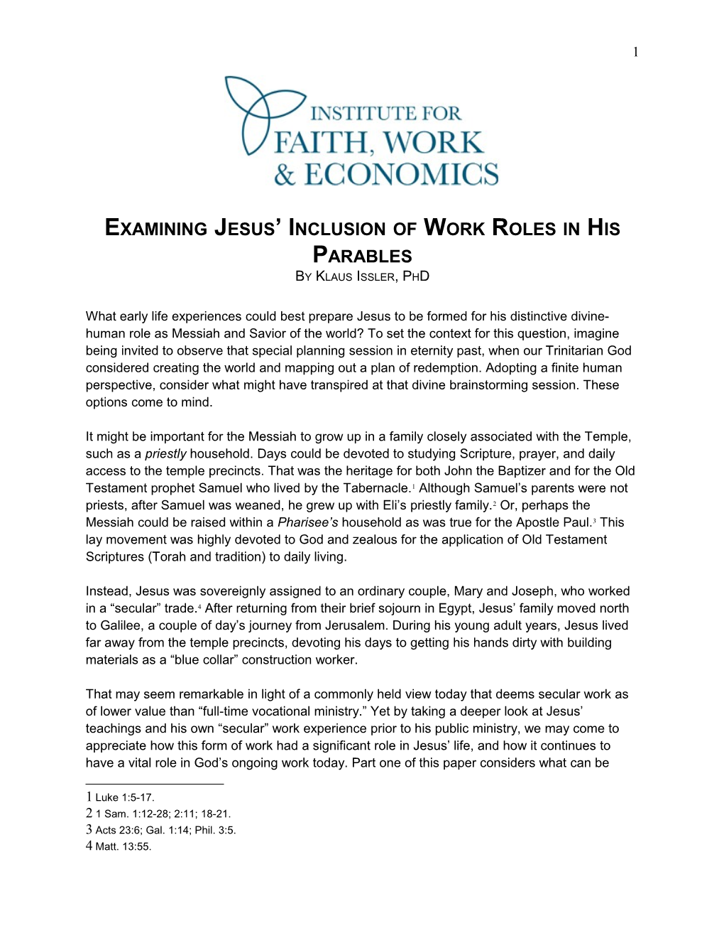 Examining Jesus Inclusion of Work Roles in His Parables