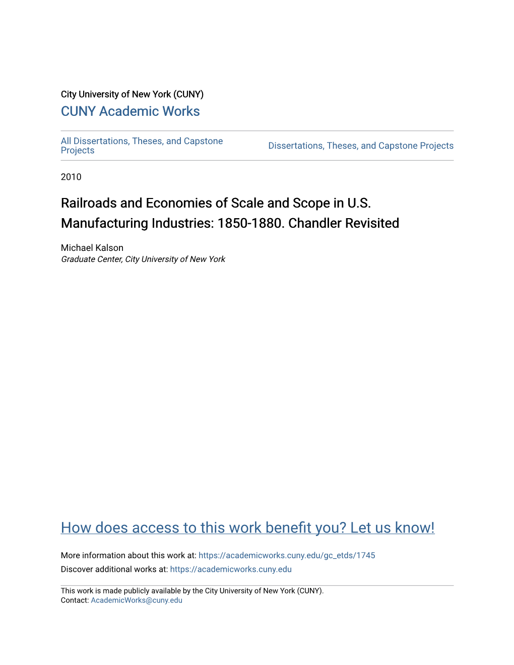 Railroads and Economies of Scale and Scope in U.S. Manufacturing Industries: 1850-1880