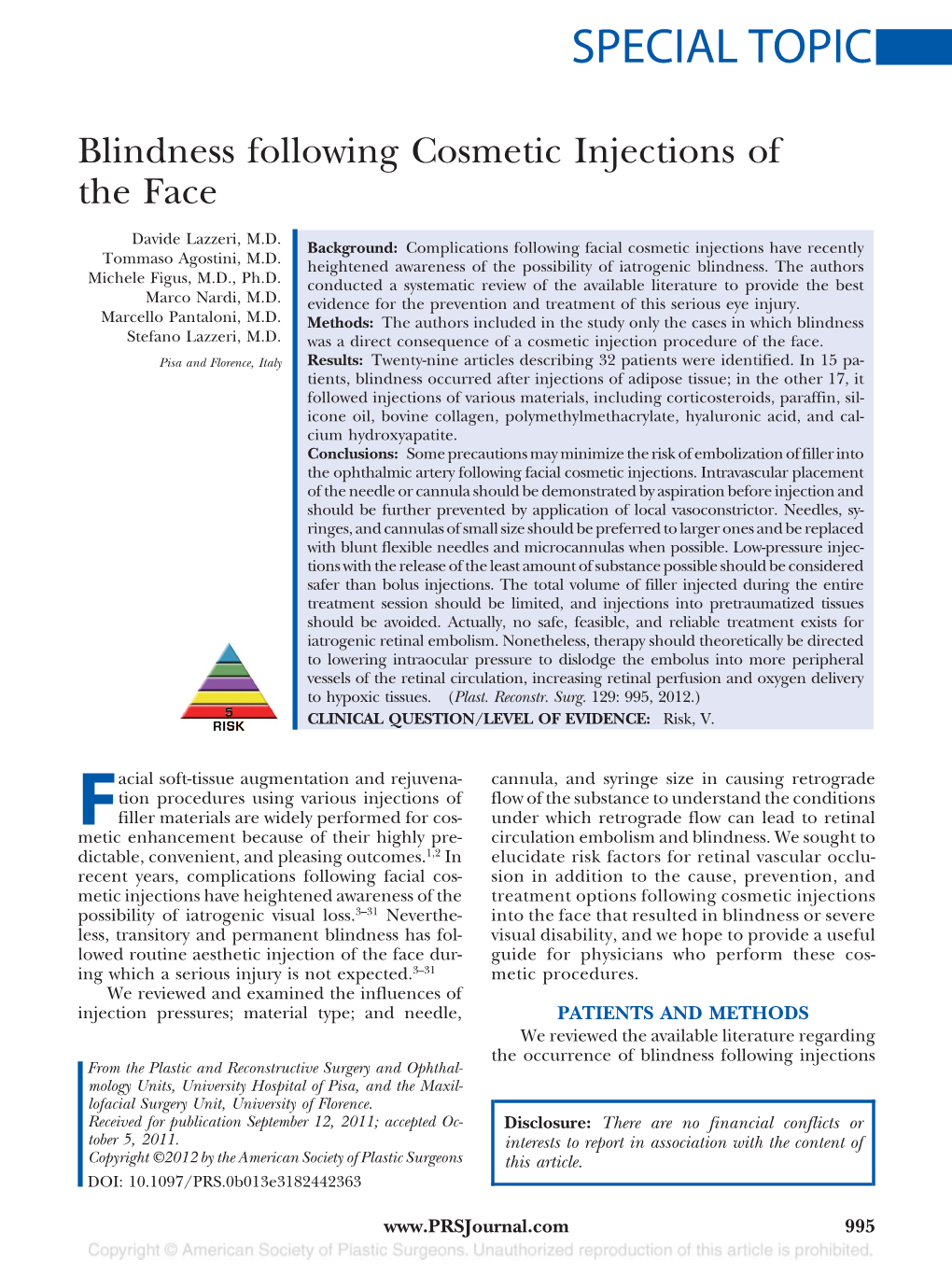 Blindness Following Cosmetic Injections of the Face