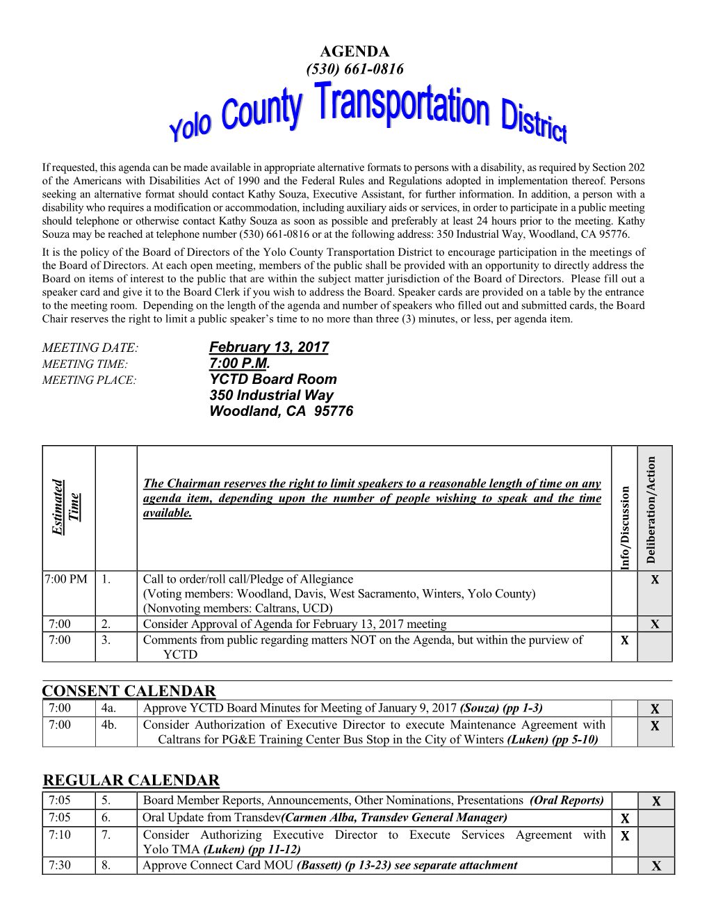 Yolo County Transportation District to Encourage Participation in the Meetings of the Board of Directors