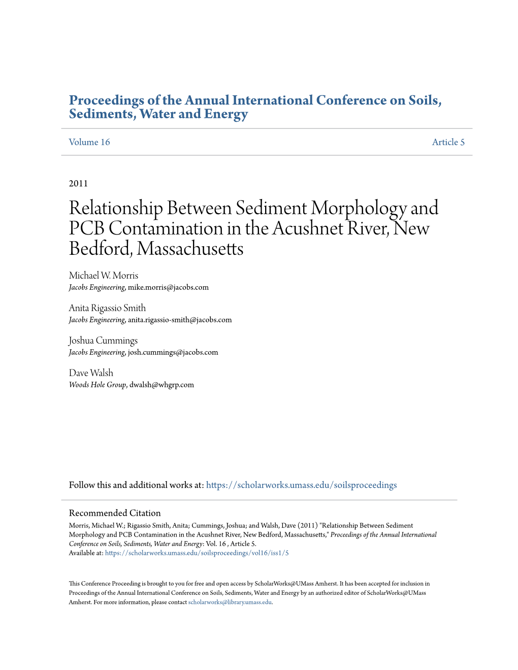 Relationship Between Sediment Morphology and PCB Contamination in the Acushnet River, New Bedford, Massachusetts Michael W