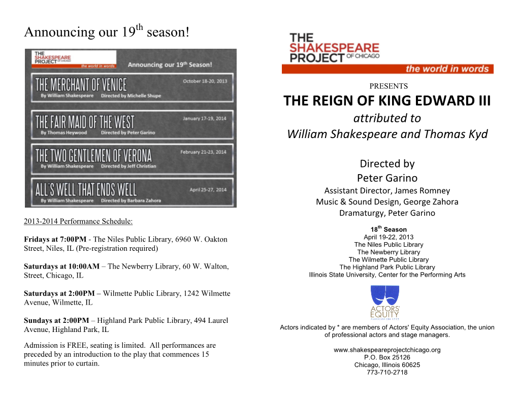 THE REIGN of KING EDWARD III Attributed to William Shakespeare and Thomas Kyd