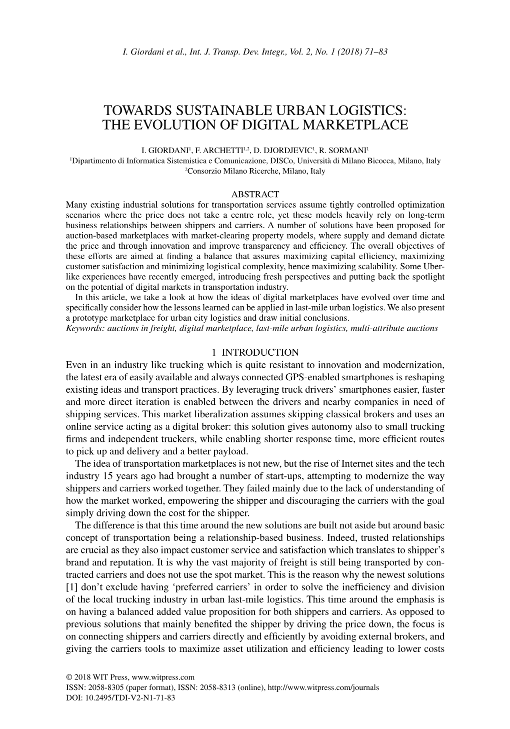 Towards Sustainable Urban Logistics: the Evolution of Digital Marketplace