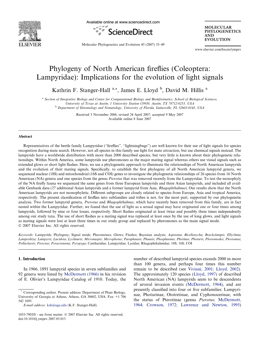 Phylogeny of North American Fireflies