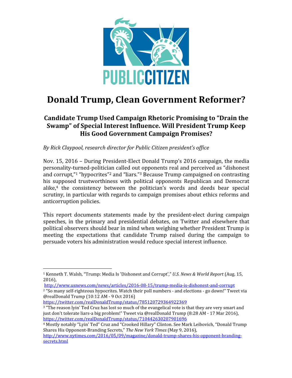Donald Trump, Clean Government Reformer?