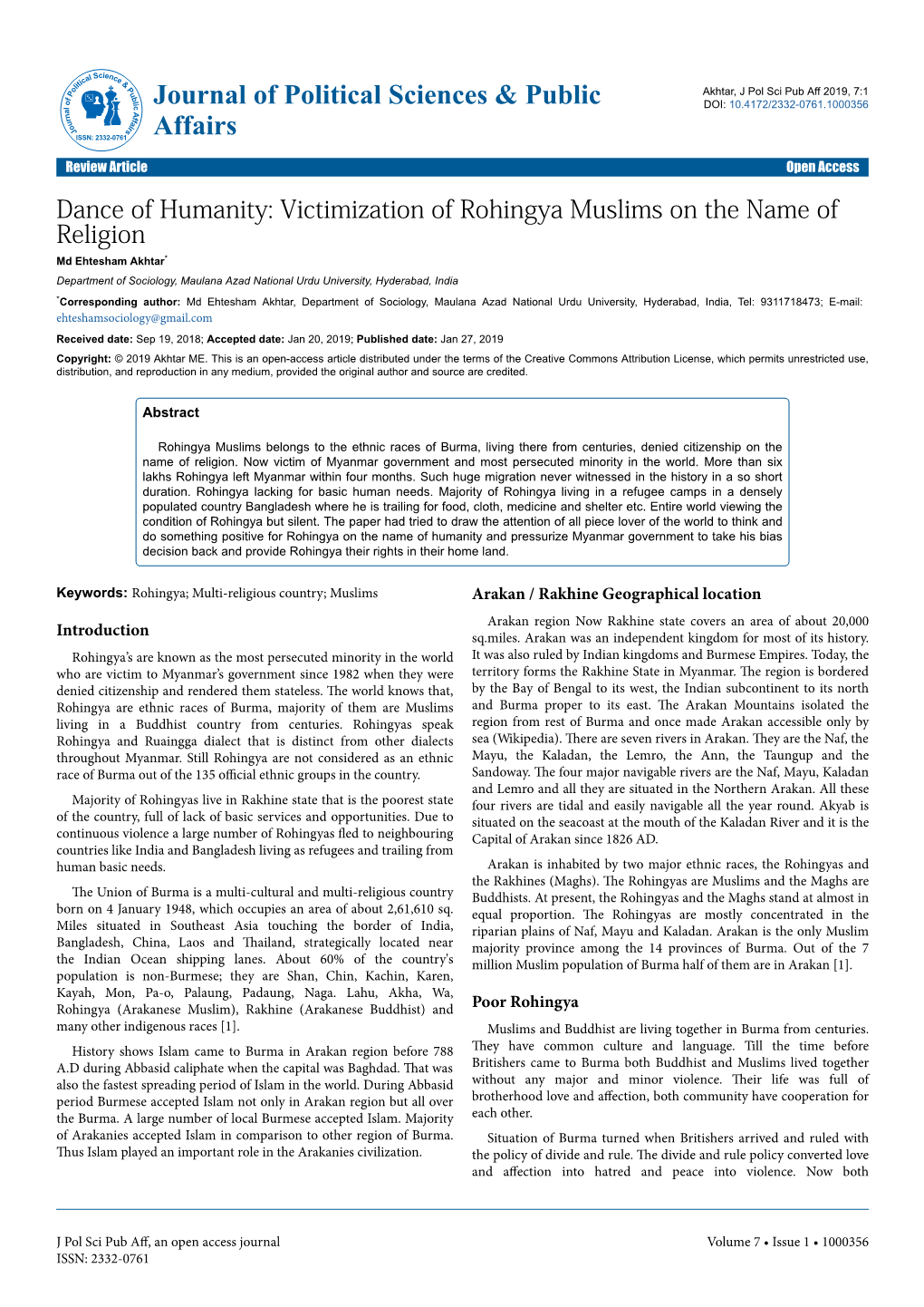 Dance of Humanity: Victimization of Rohingya Muslims on the Name Of