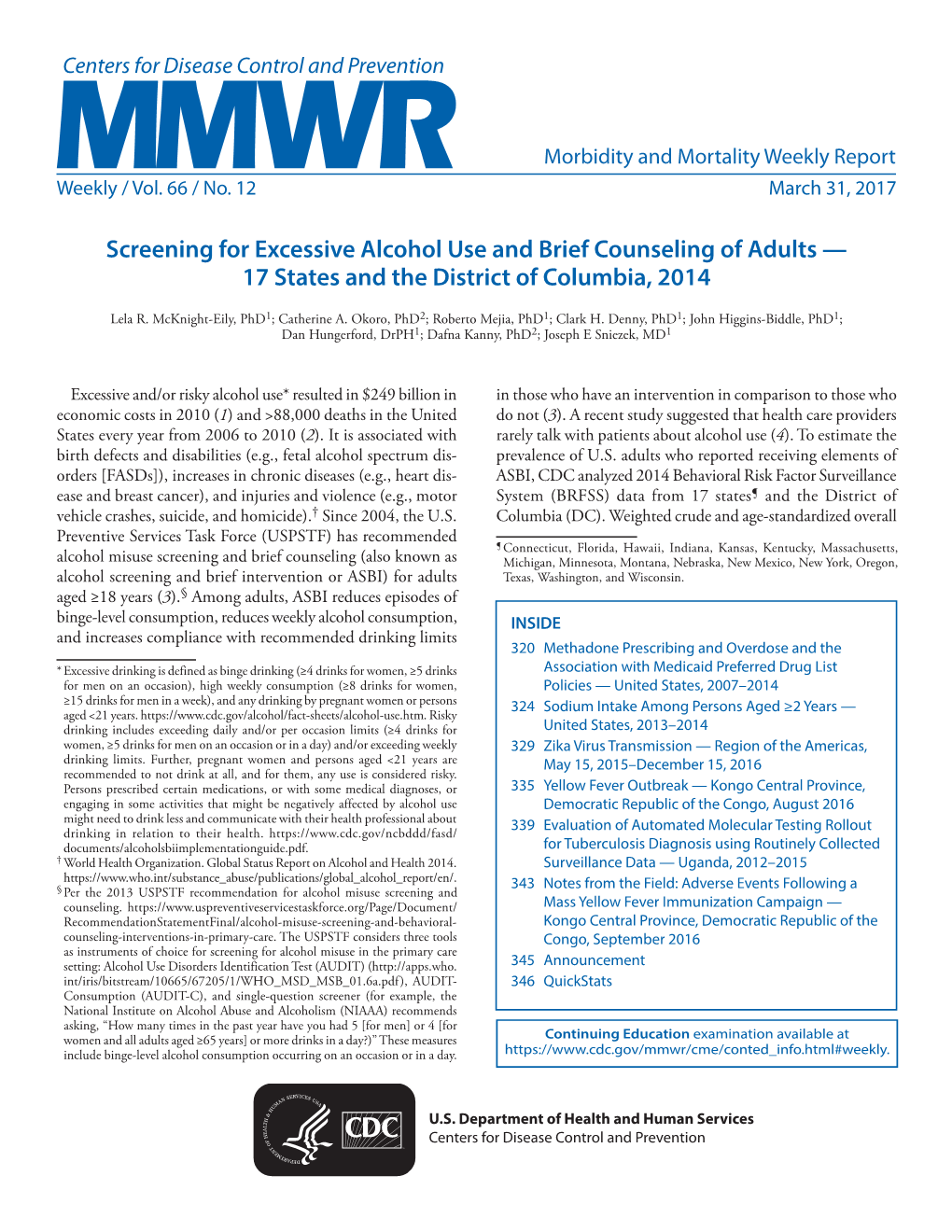 Morbidity and Mortality Weekly Report, Volume 66, Issue Number 12