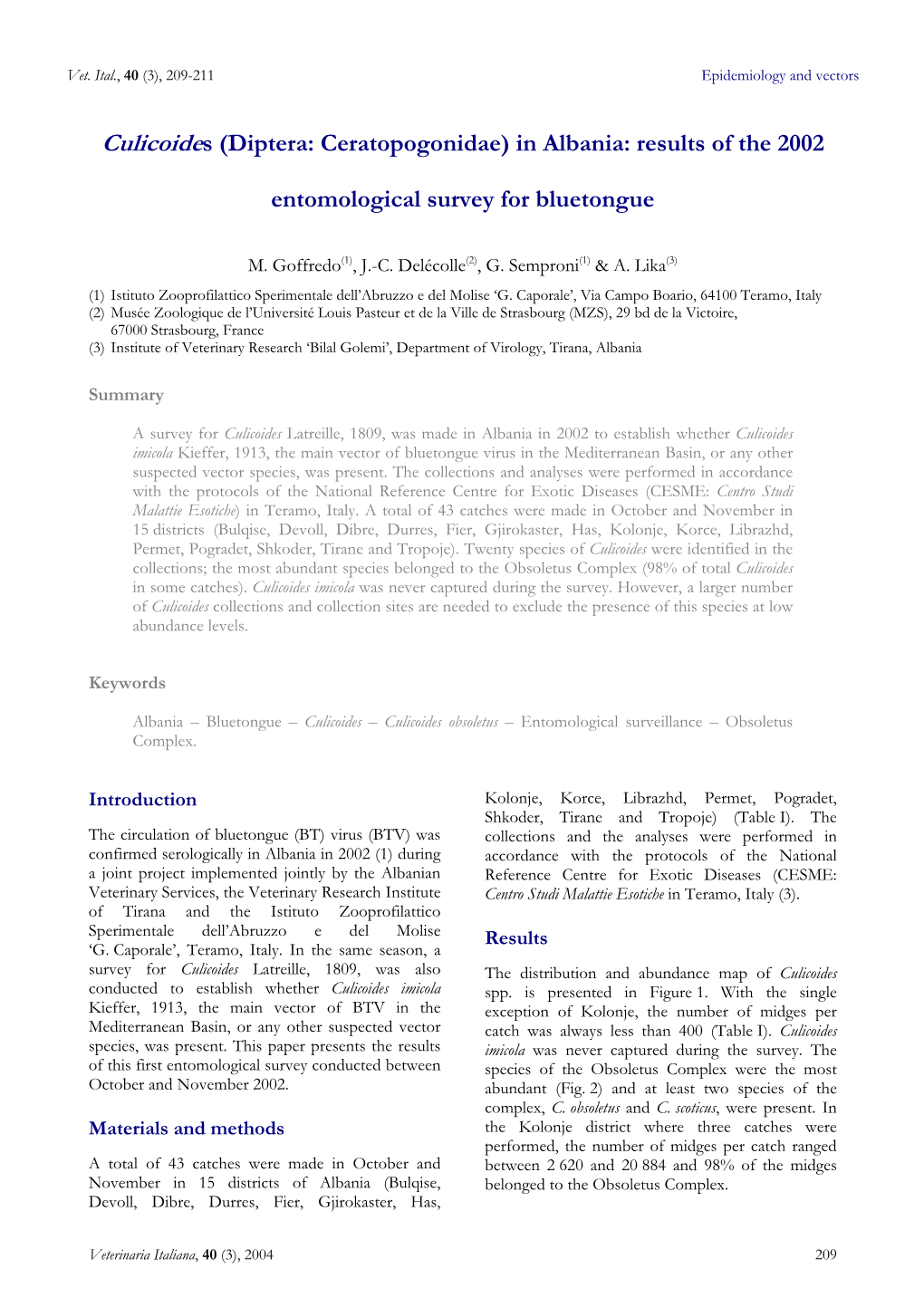 Culicoides (Diptera: Ceratopogonidae) in Albania: Results of the 2002