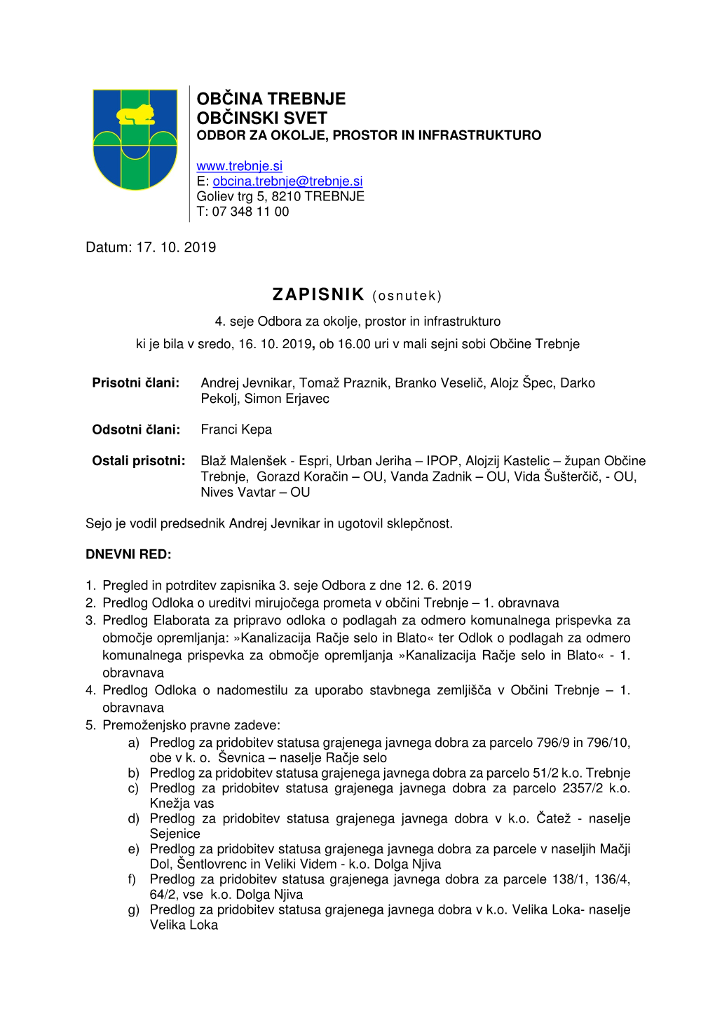 Pdf ZAPISNIK 4 SEJE ODBOR ZA OKOLJE