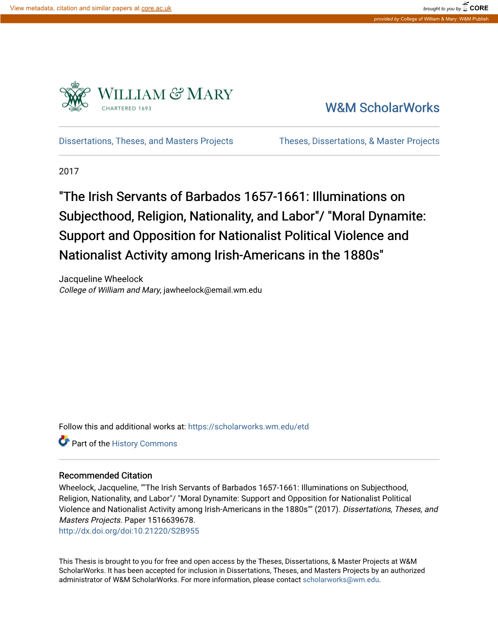 "The Irish Servants of Barbados 1657-1661: Illuminations On