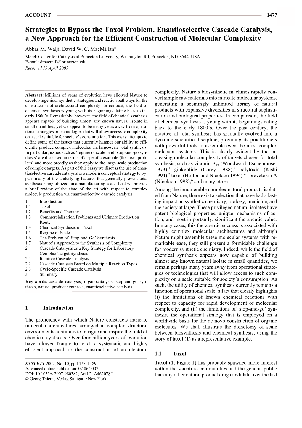 Strategies to Bypass the Taxol Problem. Enantioselective Cascade