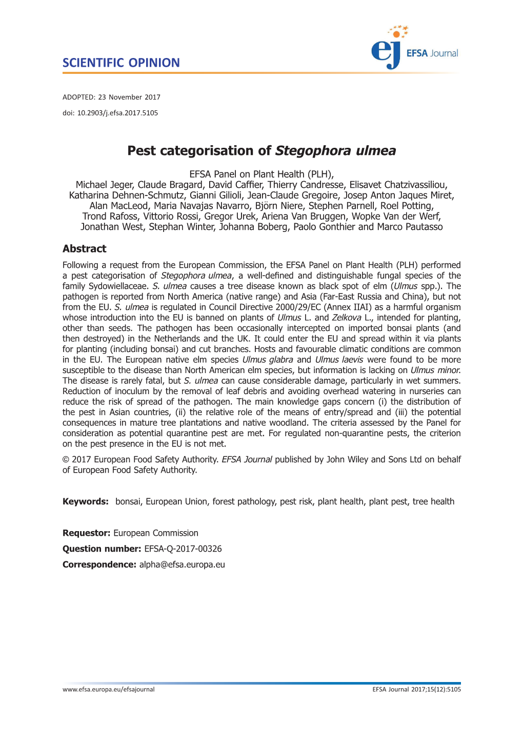 Pest Categorisation of Stegophora Ulmea