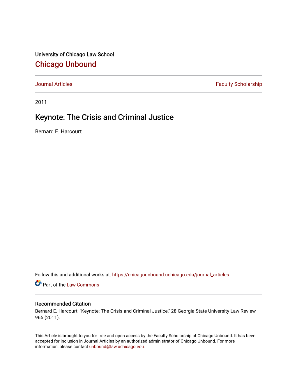 Keynote: the Crisis and Criminal Justice