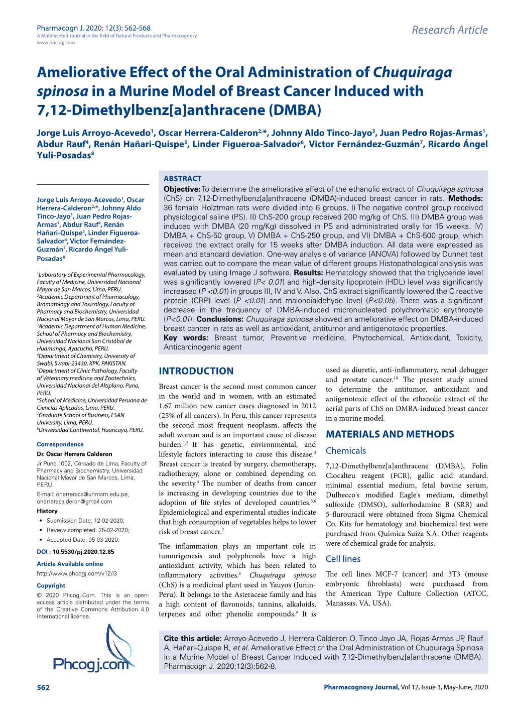 Phcogj.Com Ameliorative Effect of the Oral Administration of Chuquiraga