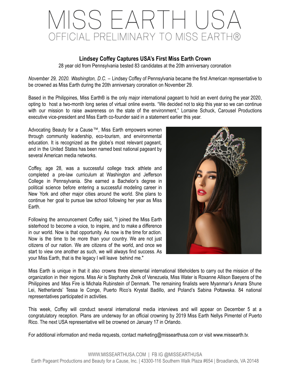 Lindsey Coffey Captures USA's First Miss Earth Crown