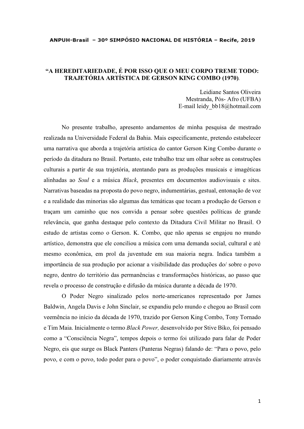 “A Hereditariedade, É Por Isso Que O Meu Corpo Treme Todo: Trajetória Artística De Gerson King Combo (1970)