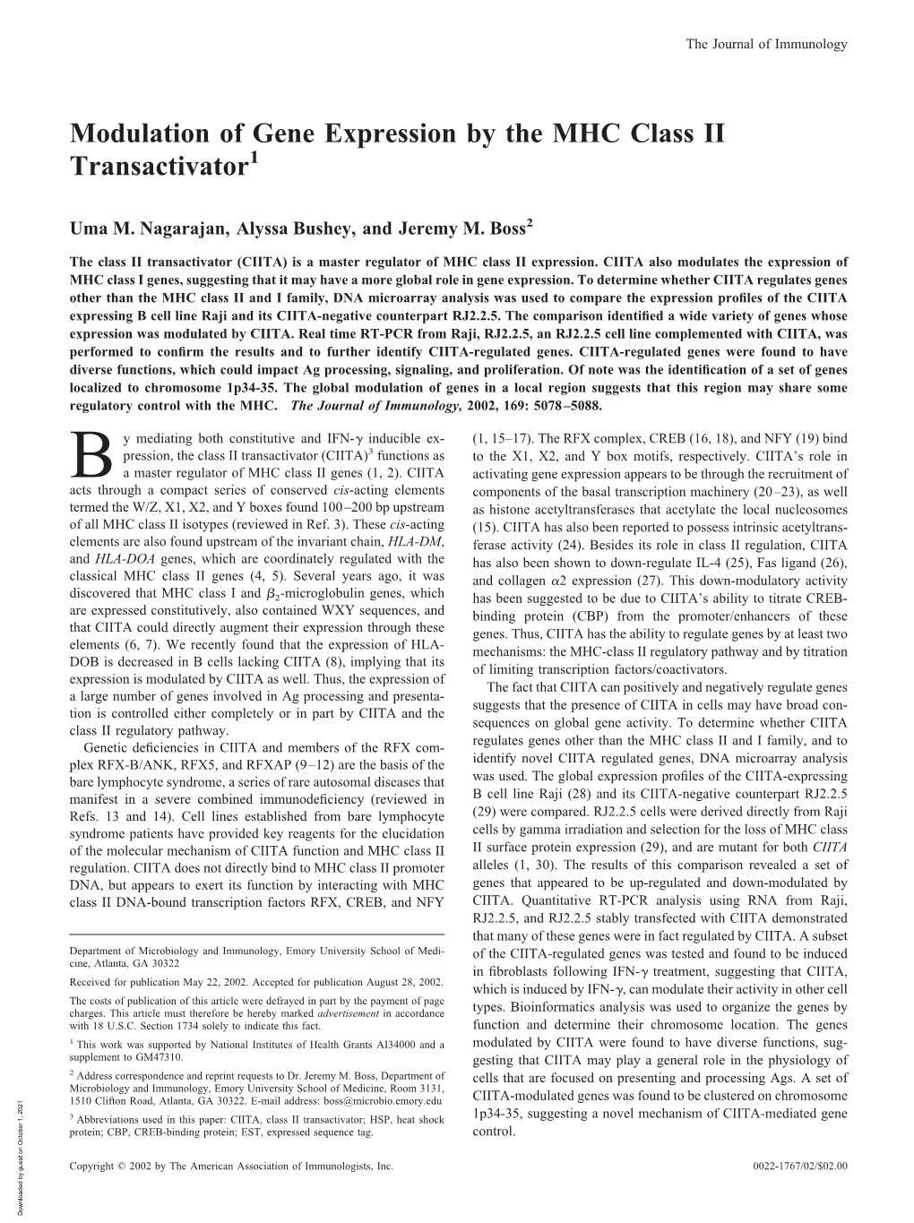 Class II Transactivator Modulation of Gene Expression by The