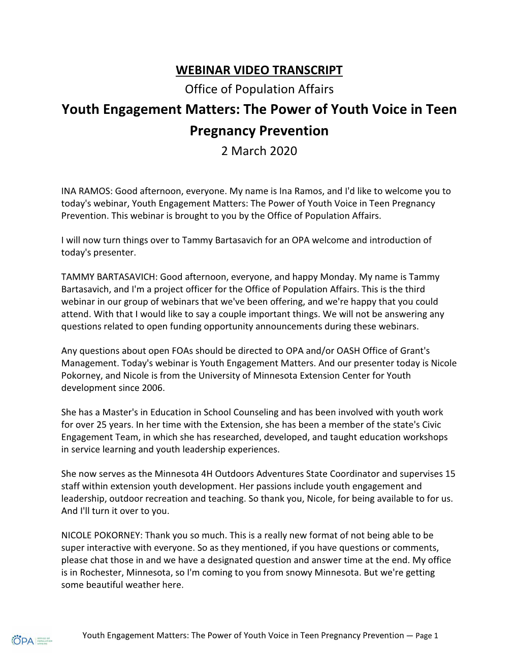 Youth Engagement Matters: the Power of Youth Voice in Teen Pregnancy Prevention 2 March 2020