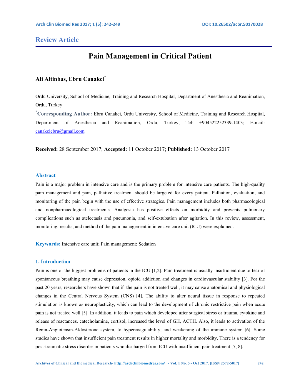 Pain Management in Critical Patient