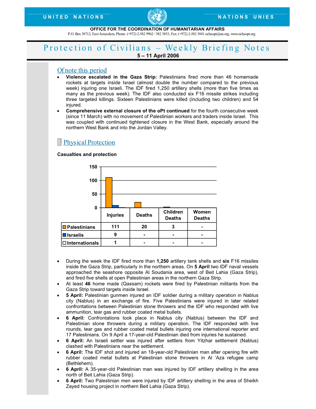 Protection of Civilians – Weekly Briefing Notes 5 – 11 April 2006