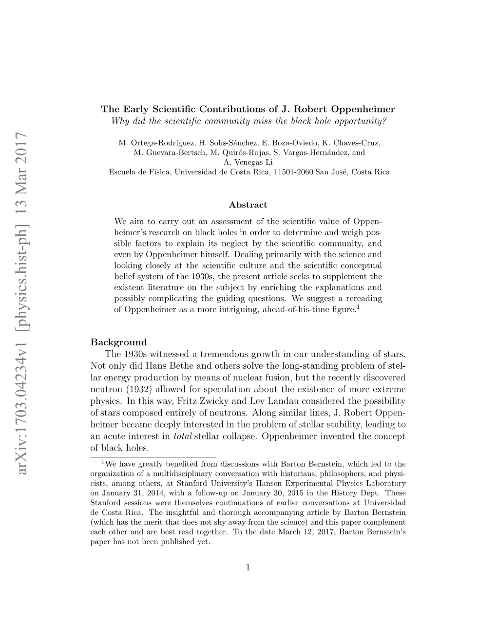 Arxiv:1703.04234V1 [Physics.Hist-Ph] 13 Mar 2017 Background Ahohradaebs Edtgte.T H Aemrh1,20 12, March Date the Yet