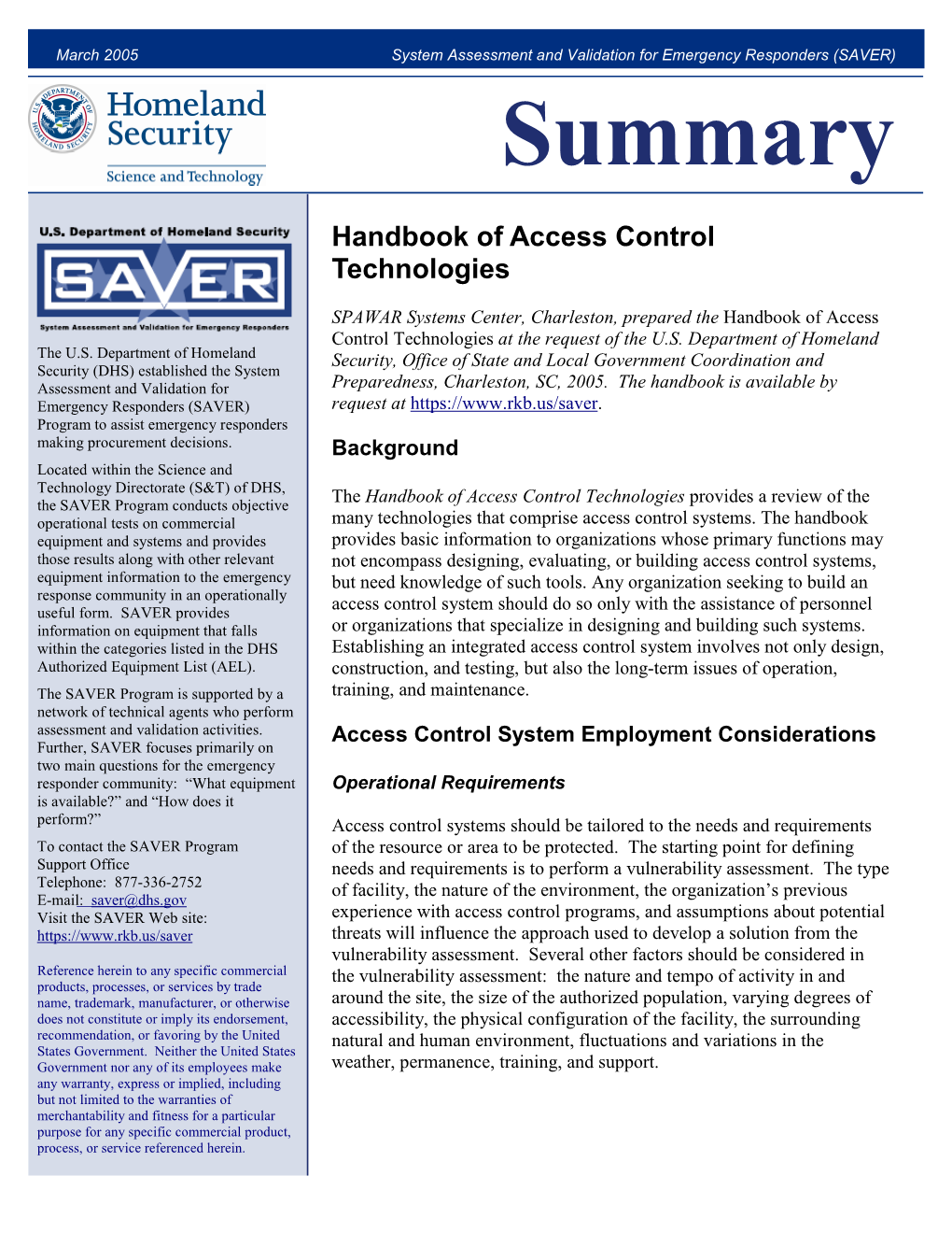 Handbook of Access Control Technologies Summary