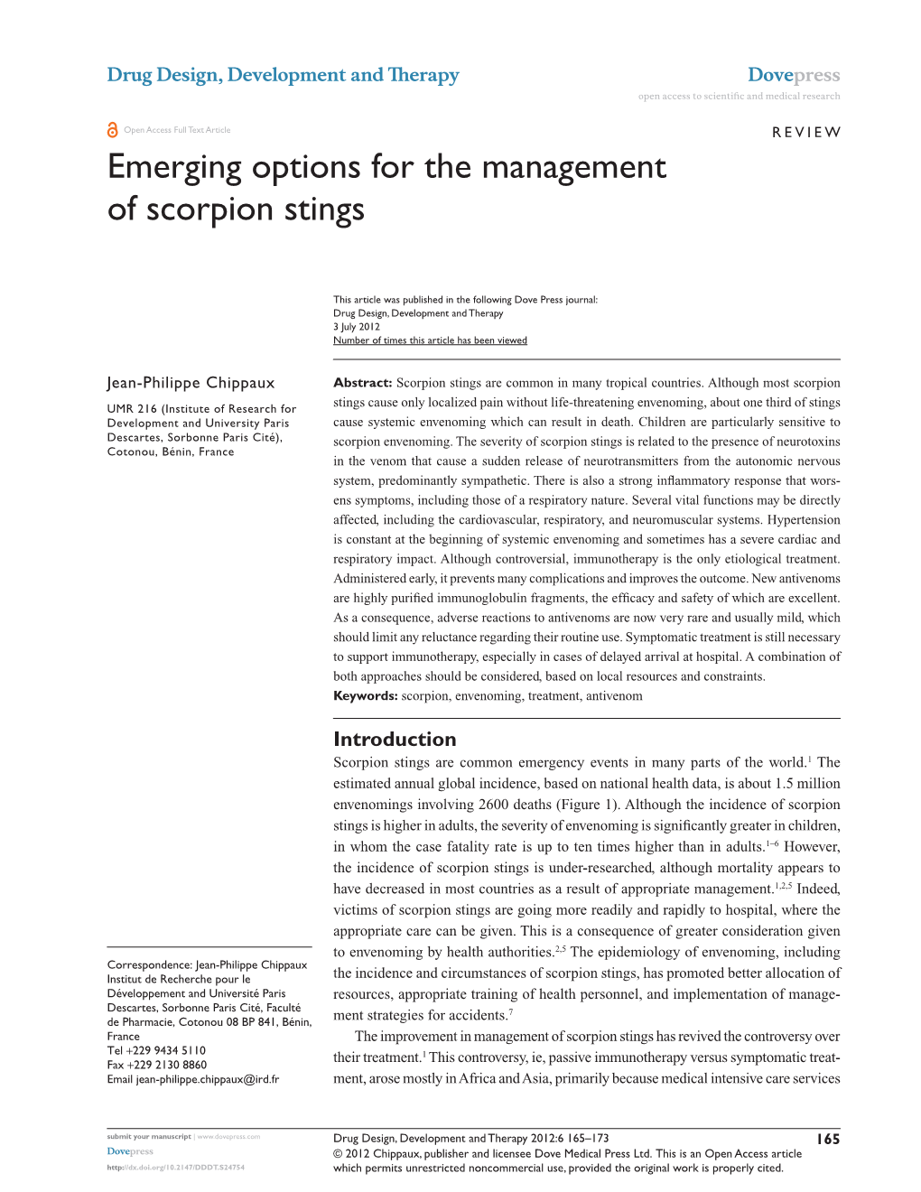 Emerging Options for the Management of Scorpion Stings