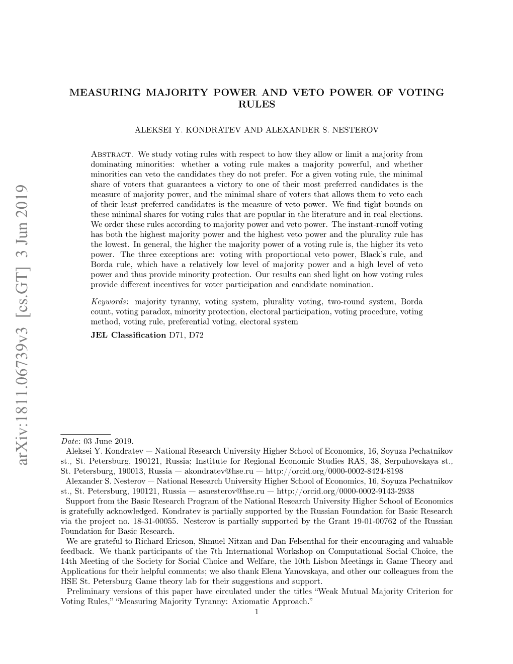 Arxiv:1811.06739V3 [Cs.GT] 3 Jun 2019 St