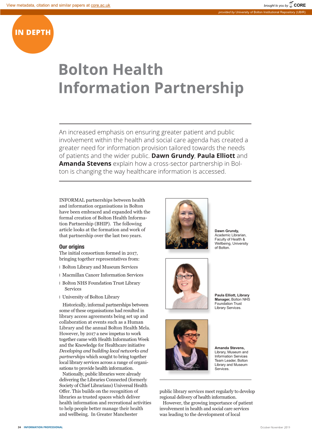 Bolton Health Information Partnership