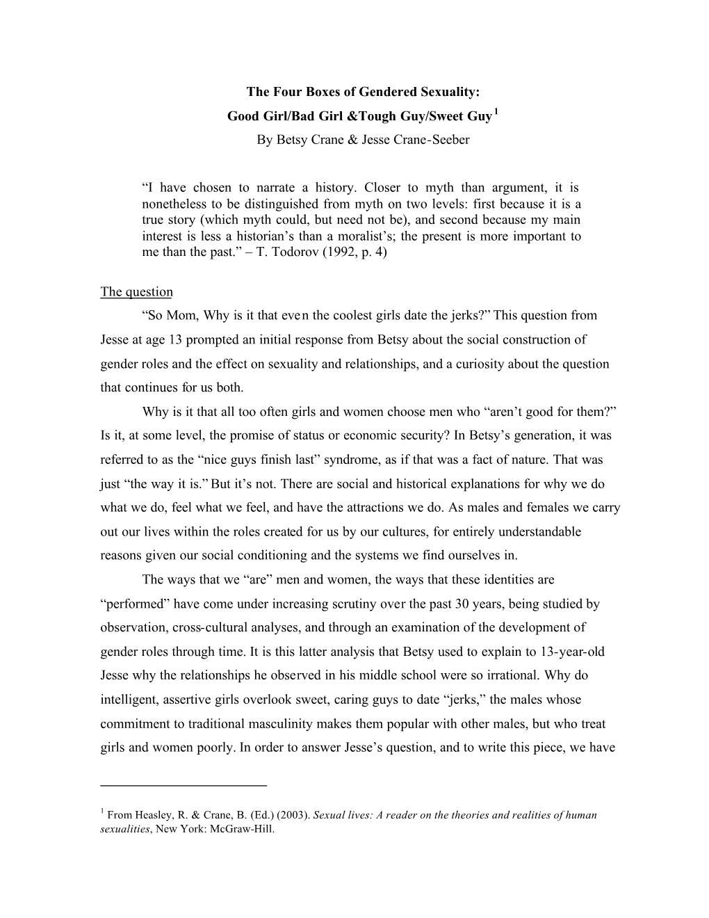 The Four Boxes of Gendered Sexuality: Good Girl/Bad Girl &Tough Guy/Sweet Guy 1 by Betsy Crane & Jesse Crane-Seeber