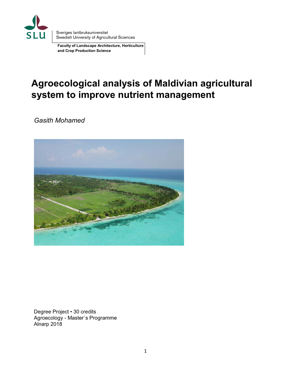 Agroecological Analysis of Maldivian Agricultural System to Improve Nutrient Management