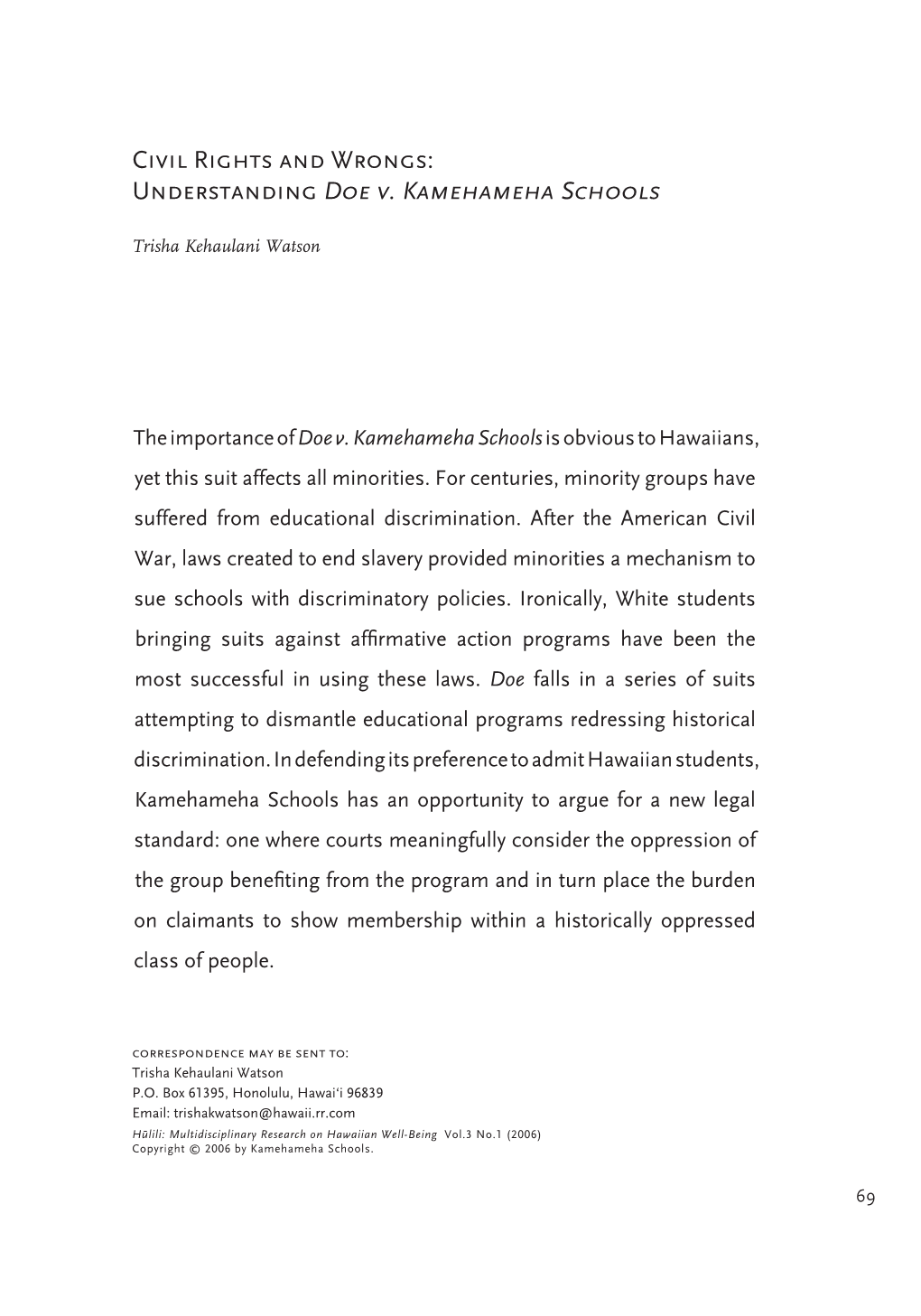 Understanding Doe V. Kamehameha Schools