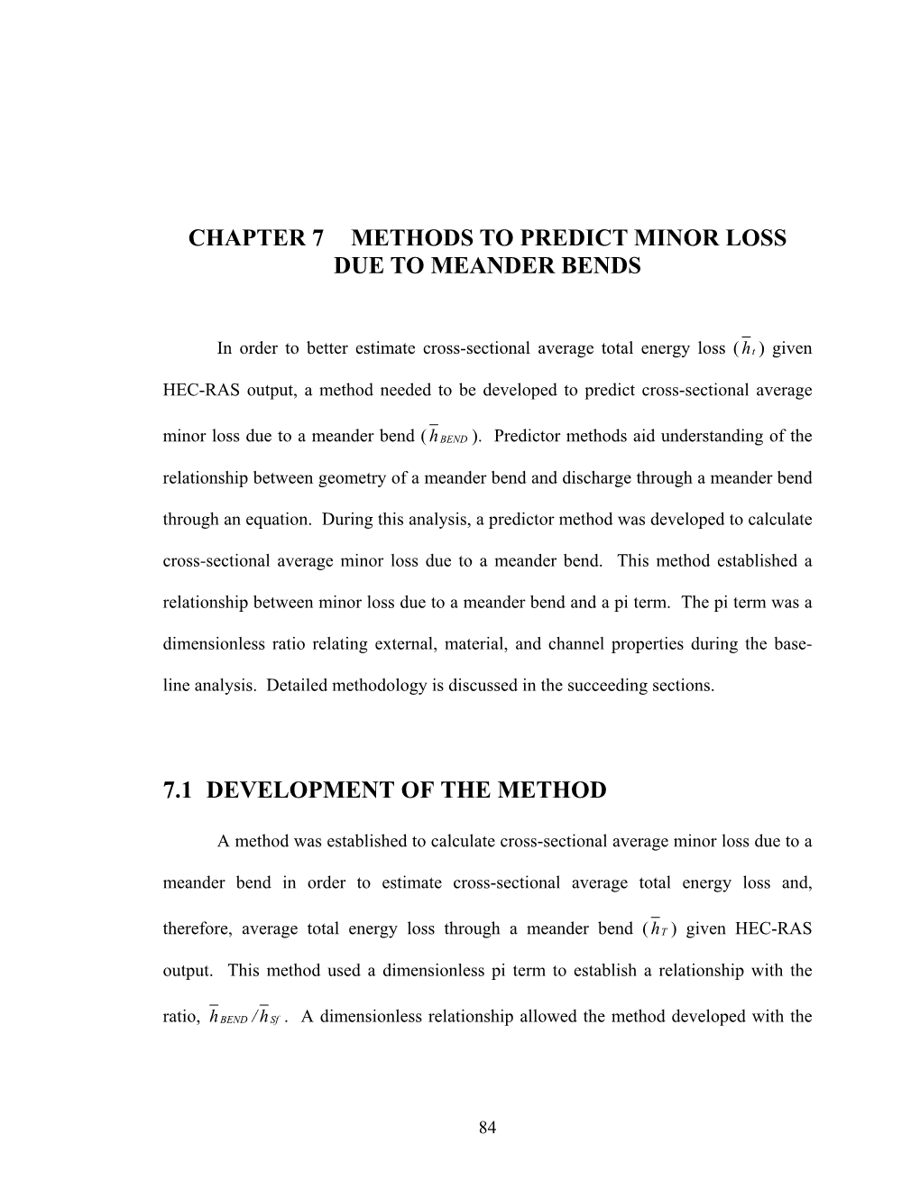 Chapter 7 Methods to Predict Minor Loss Due to Meander Bends