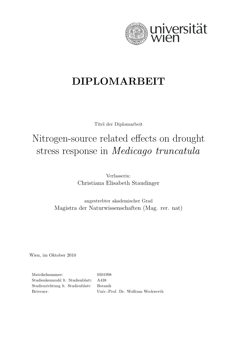 DIPLOMARBEIT Nitrogen-Source Related Effects on Drought Stress