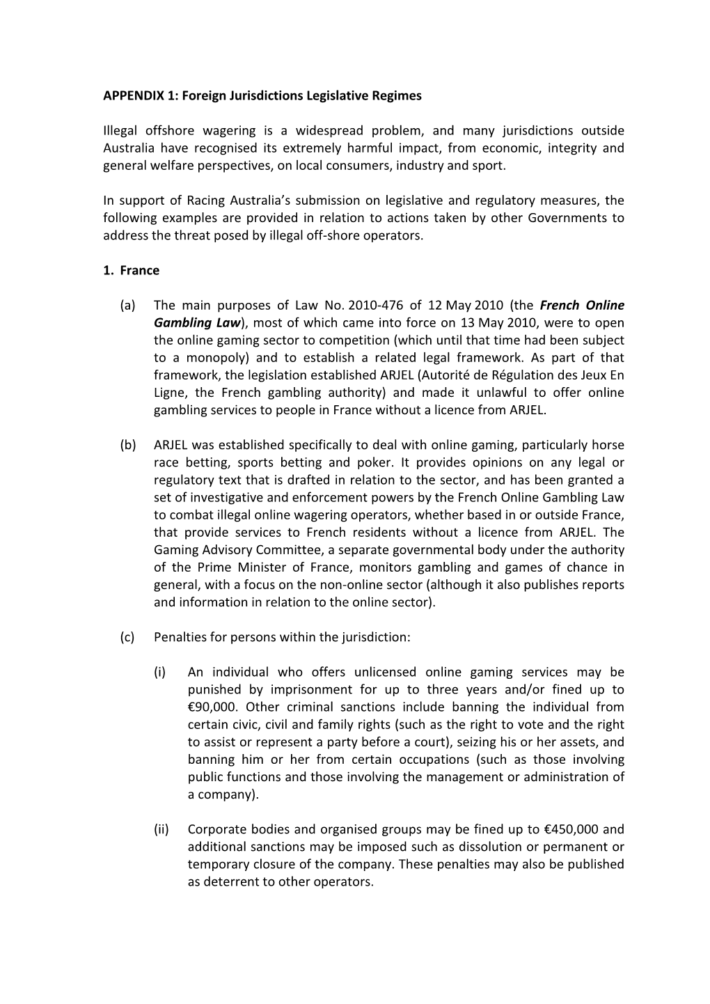 Foreign Jurisdictions Legislative Regimes Illegal Offshore Wagering