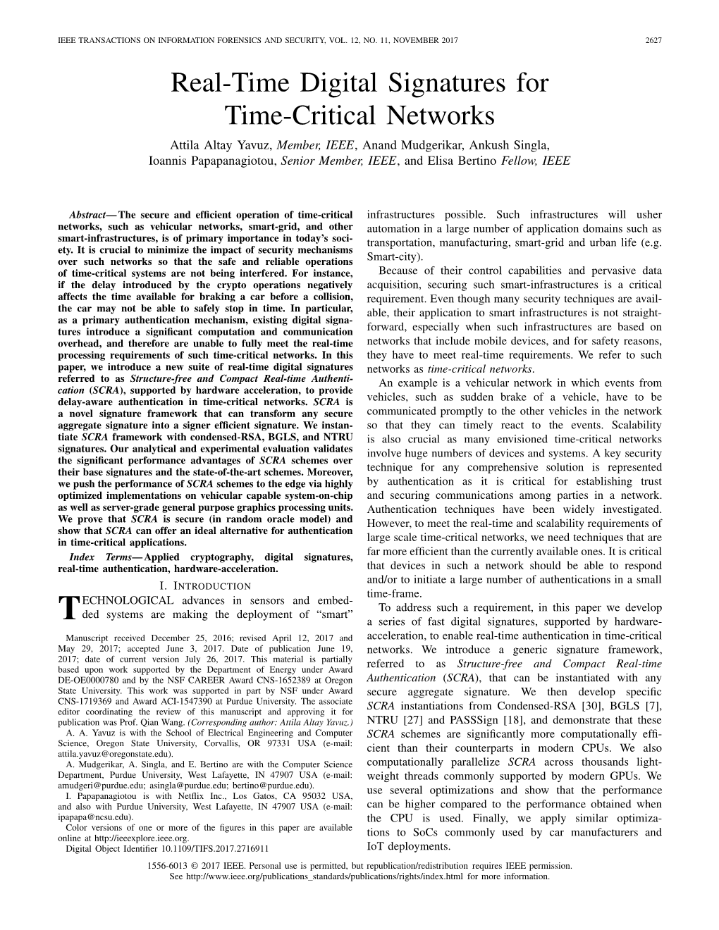 Real-Time Digital Signatures for Time-Critical Networks