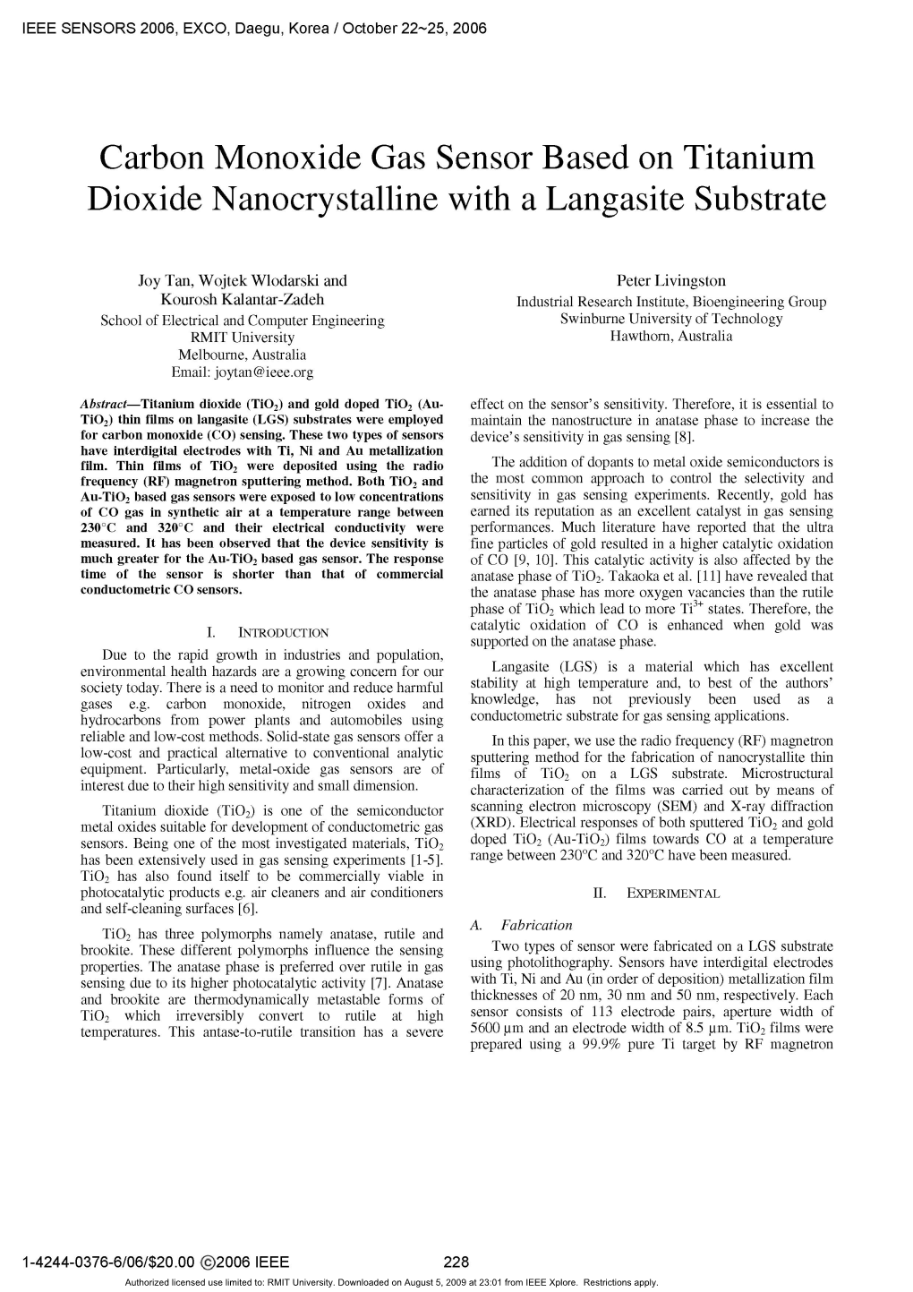 Carbon Monoxide Gas Sensor Based on Titanium Dioxide Nanocrystalline with a Langasite Substrate