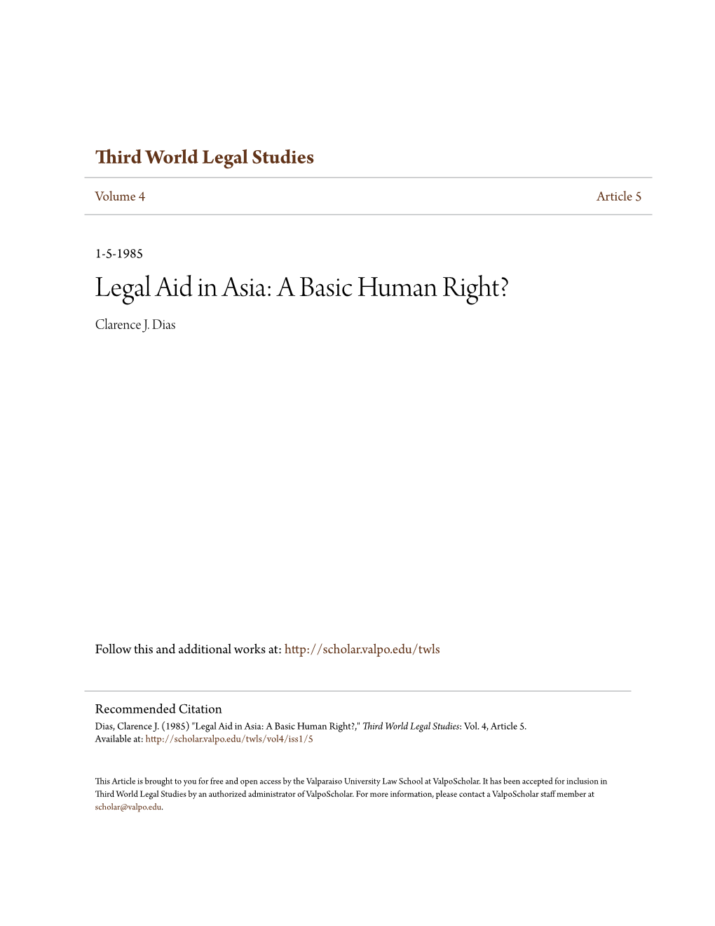 Legal Aid in Asia: a Basic Human Right? Clarence J