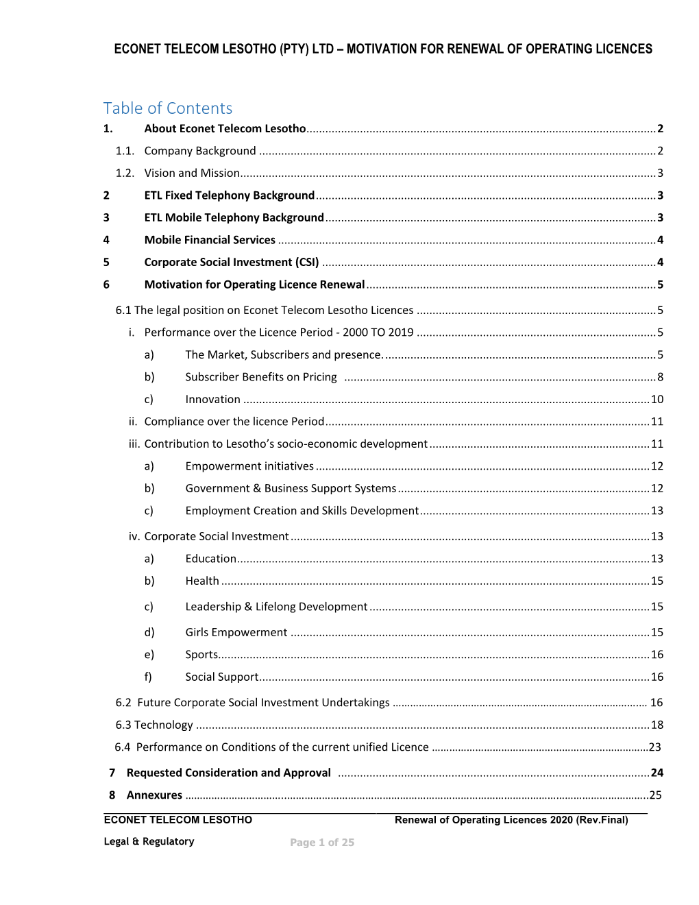 Table of Contents 1