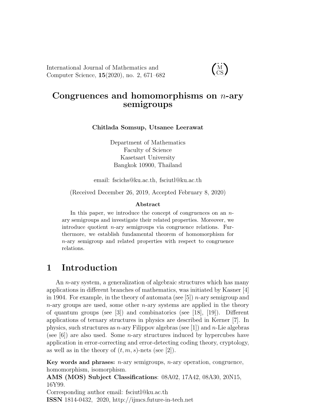 Chitlada Somsup, Utsanee Leerawat, Congruences and Homomorphisms