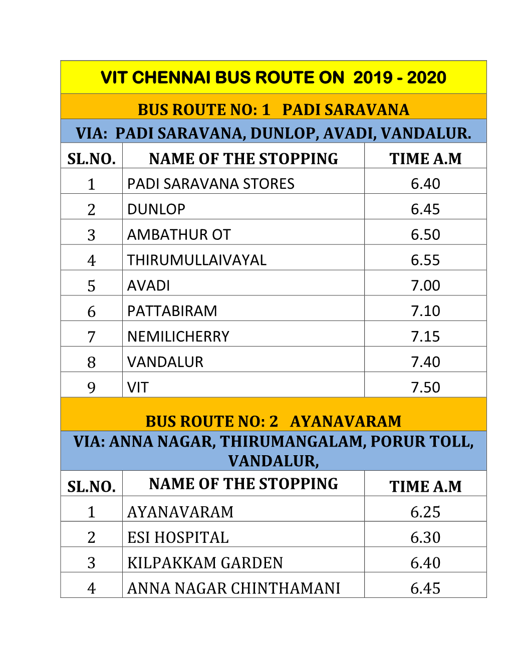 2020 Bus Route No: 1 Padi Saravana Via: Padi Saravana, Dunlop, Avadi, Vandalur