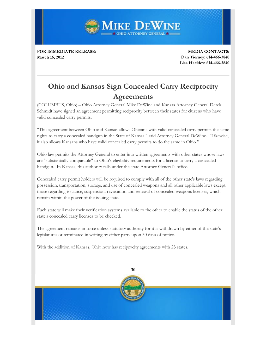 Kansas Concealed Carry Reciprocity Agreement