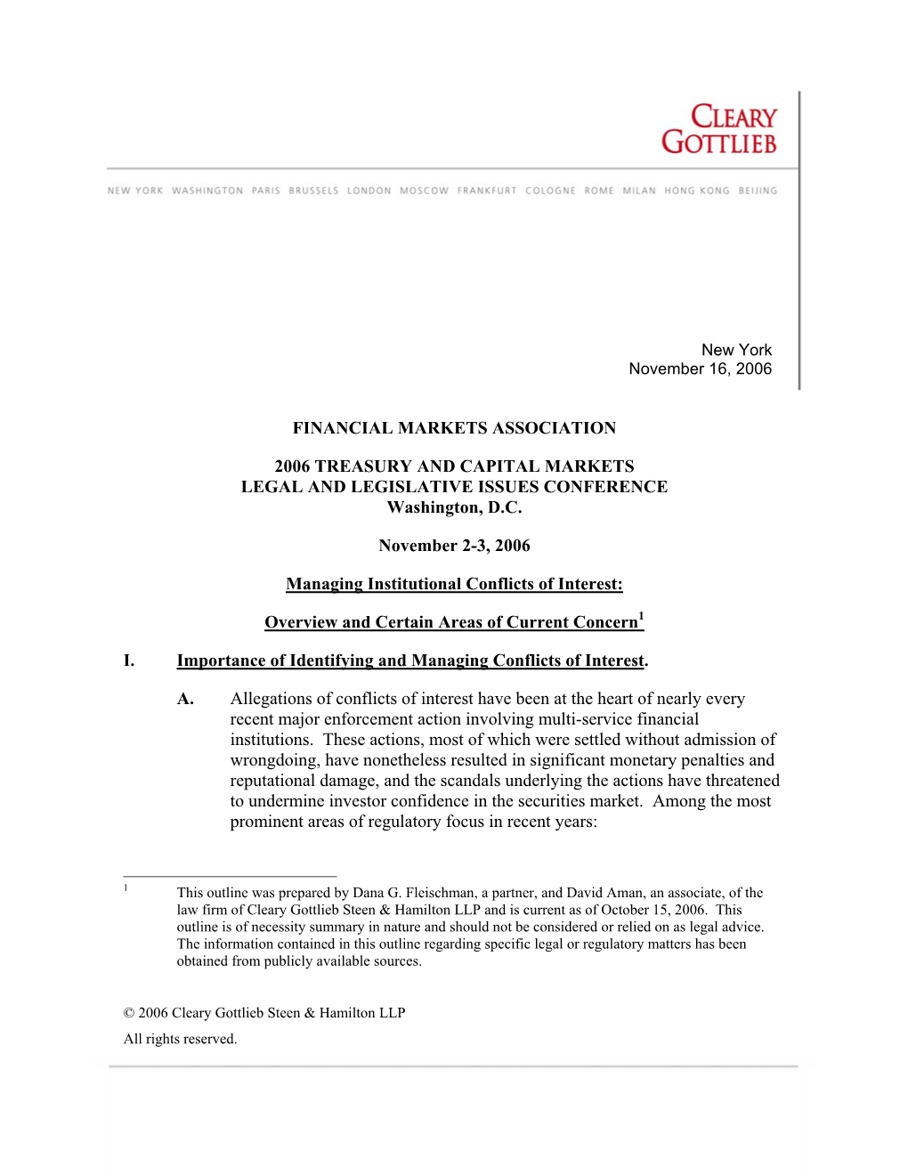 Financial Markets Association 2006 Treasury and Capital